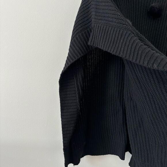 Kate Spade Cashmere Blend Faux Fur Pom Poms Front Turtleneck Poncho Black OS - Picture 6 of 9